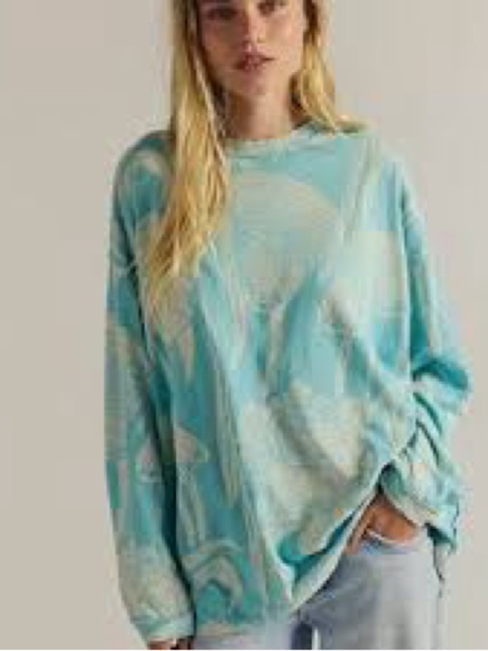 Free People We The Free Ellen Printed Long Sleeve Tee | Waterfall Combo - Picture 1 of 6